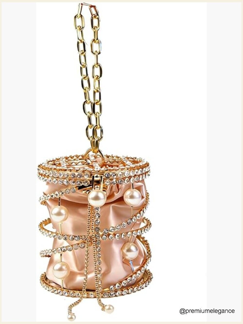 Rhinestone Pearl Chain Evening Bag Clutch Wristlet Party Purse